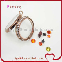 popular stainless steel rose gold plated glass pendant set with crystals can be opened